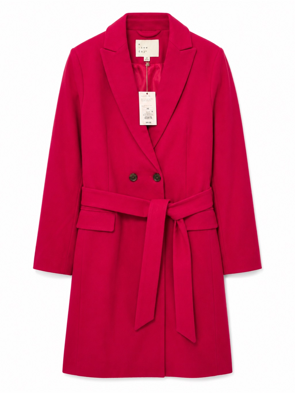A New Day Pink Double Breasted Belted Blazer Coat Nwt Xs